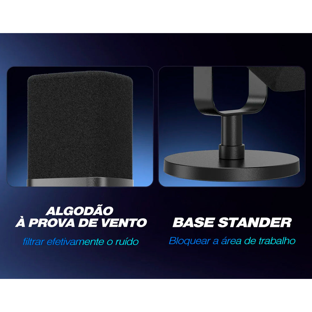 Microfone Fifine AM8 Dinâmico Xlr/USB Para Podcasts, Transmissão De Jogos, RGB, Conector P2 , Suporte De Mesa, Preto
